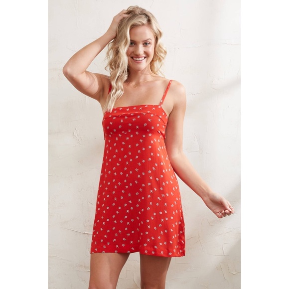 Free People Red Printed Slip Dress - Picture 2 of 7